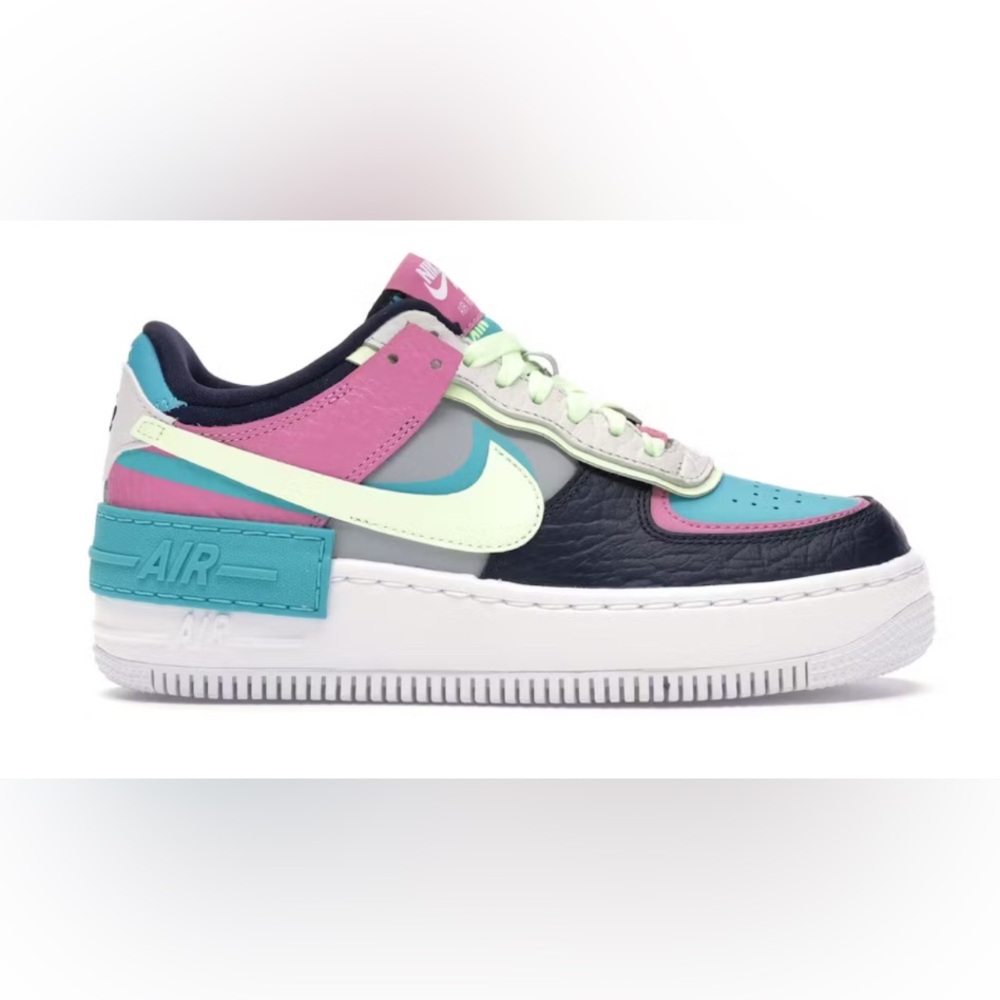 Nike Air Force 1 Low Shadow in Pink, Aqua, and Navy